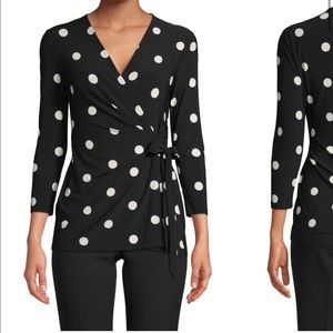 Anne Klein Dot Faux Wrap Top new